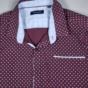 Medium 7 Diamonds Men's long sleeve collared button up maroon & light blue